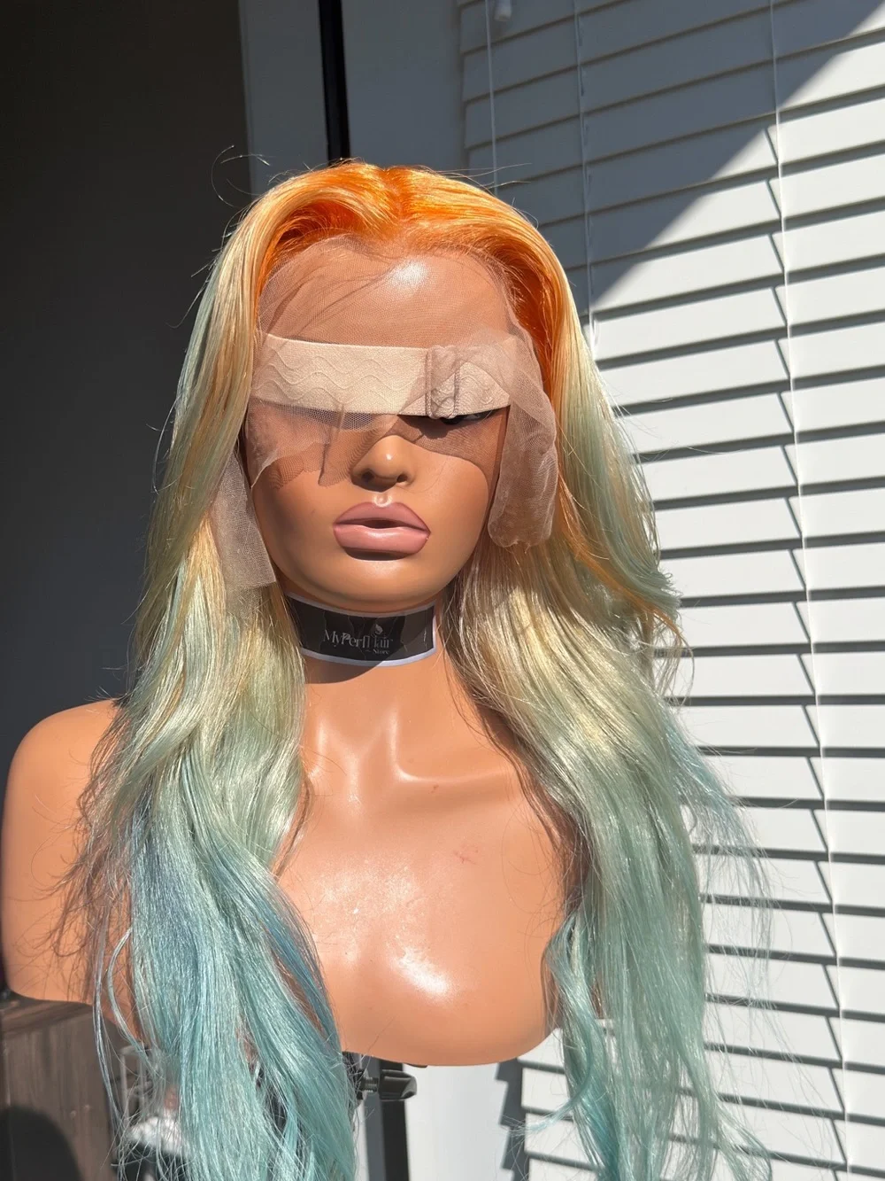 Long 30 in 13x6 Straight Blonde to Blue Ombre Lace Front Wig human hair